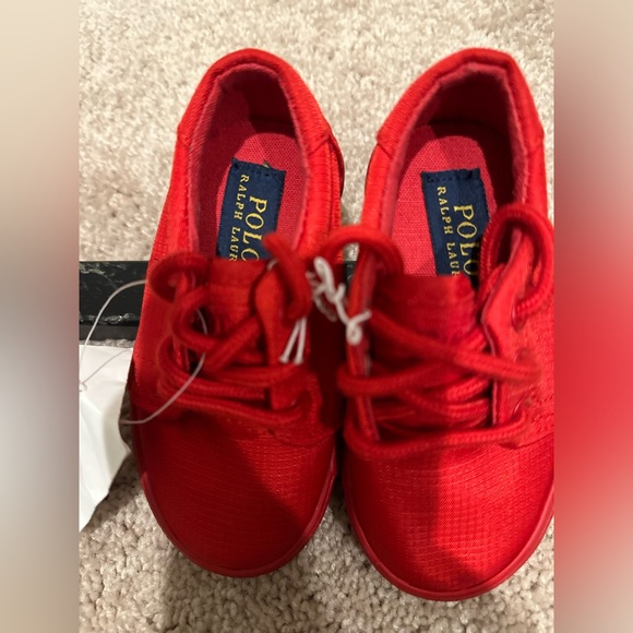 Brand New Boys Polo Ralph Lauren Red Canvas Shoes Size 5 - Picture 2 of 4